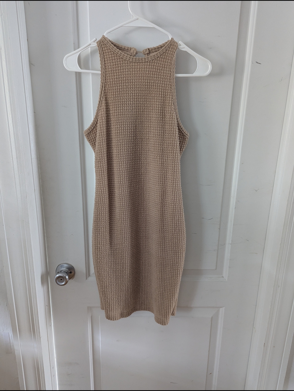 Source Unknown Beige Ribbed Knit Midi Dress